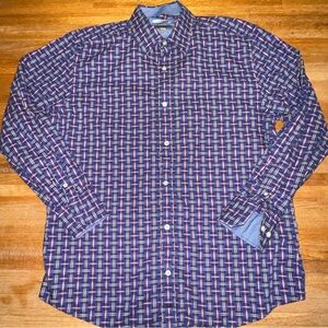 Johnston & Murphy Blue Plaid Casual Button Down Shirt